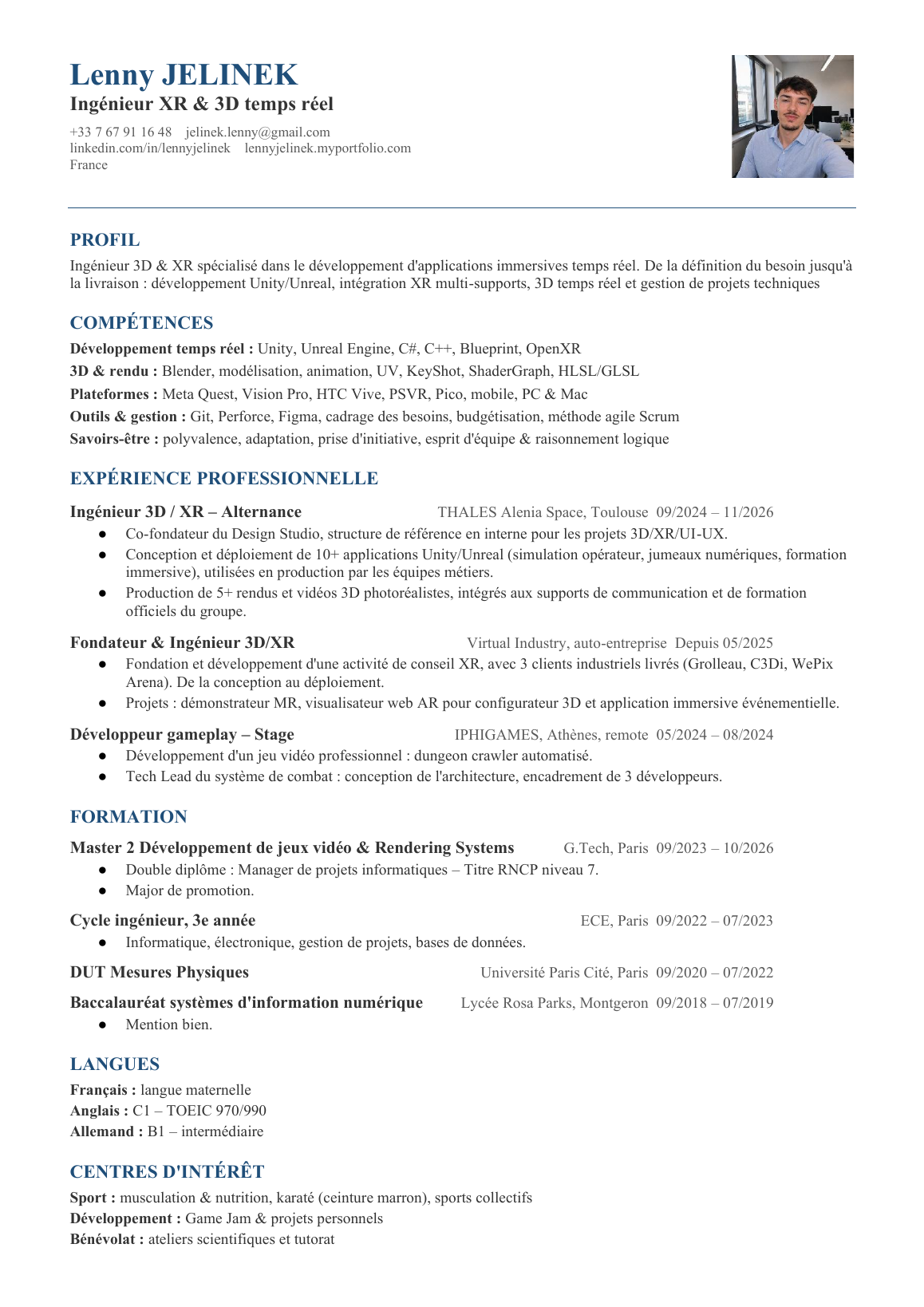 Aperçu du CV de Lenny Jelinek